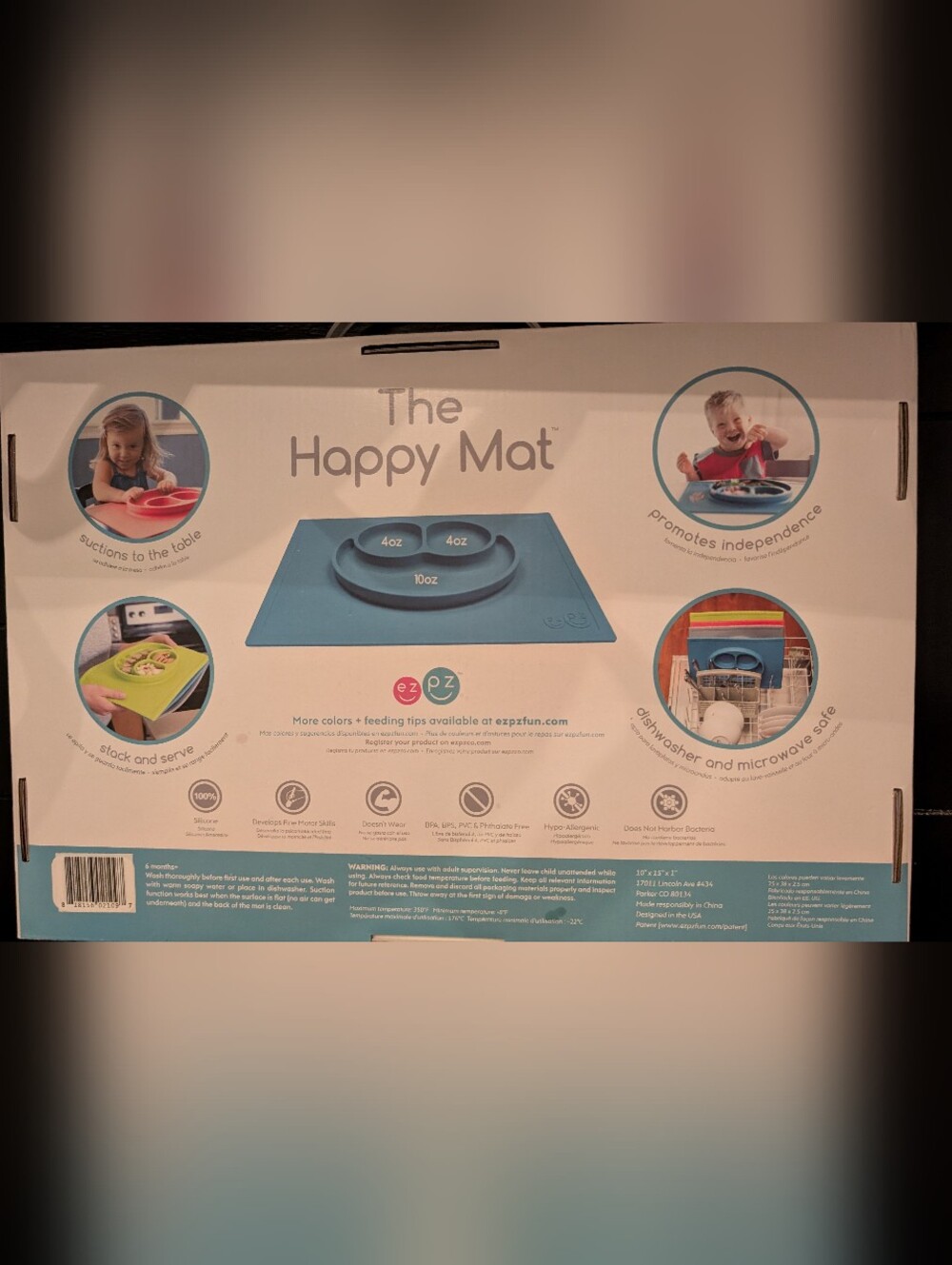 Ezpz Baby Plate The Happy Mat Silicone Suction Placemat - White